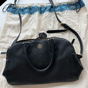 Tory Burch Black Pebble Leather Medium Tote Bag With Strap